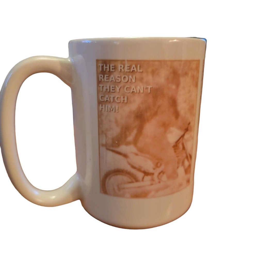 Sasquatch on Motorcyle Ceramic Mug Orca Coatings Real Reason They Can't Find Him